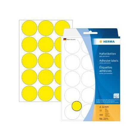 Etykiety samoprzylepne Herma okrągłe kropki 32mm żółte
